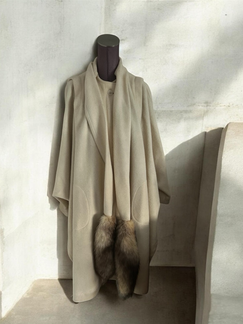 Cream Women's Wool Blend Cape Sweater, made in U.S.A